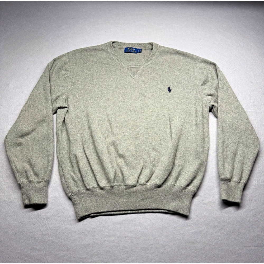 Polo Ralph Lauren Men's Gray Crewneck Cotton Knit Sweater Embroidered Logo L